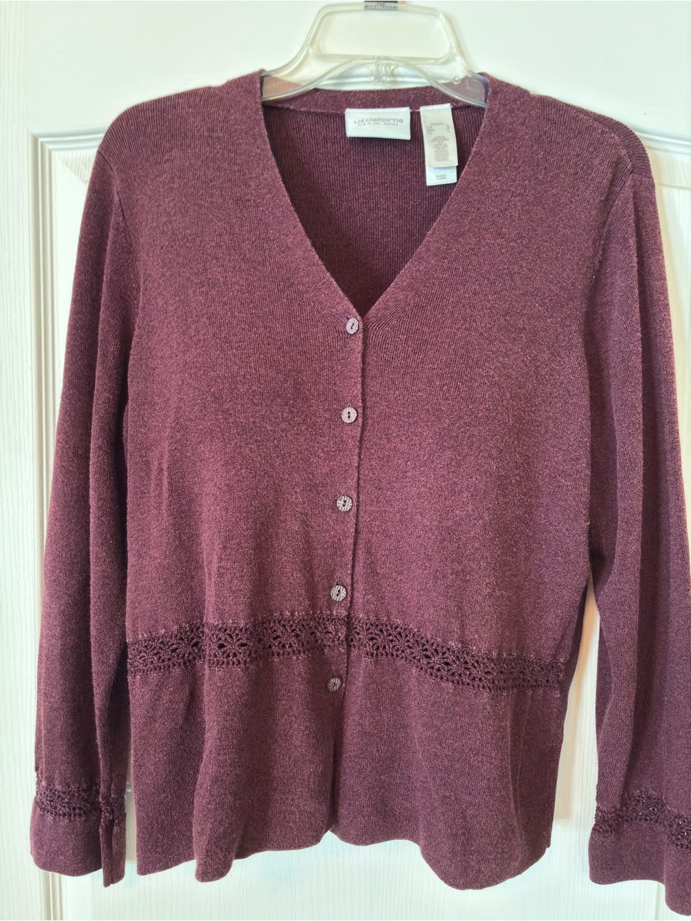 Liz Claiborne Women's Petite Plum V-Neck Button Cardigan Sweater-large